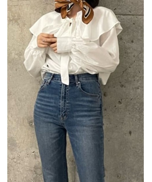 SLY（スライ）の「GEOMETRIC PAINT SCARF ジオメトリック ペイント スカーフ（バンダナ/スカーフ・レディース・ベージュ/グリーン・FREE）」の22枚目の写真