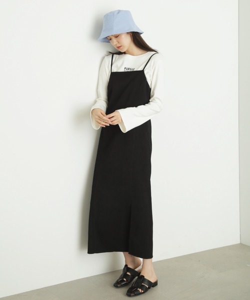 FREE'S MART（フリーズマート）の「◆フロントスリットナローキャミジャンパースカート（ジャンパースカート・レディース・ブラック/ホワイト・SMALL/MEDIUM）」の8枚目の写真