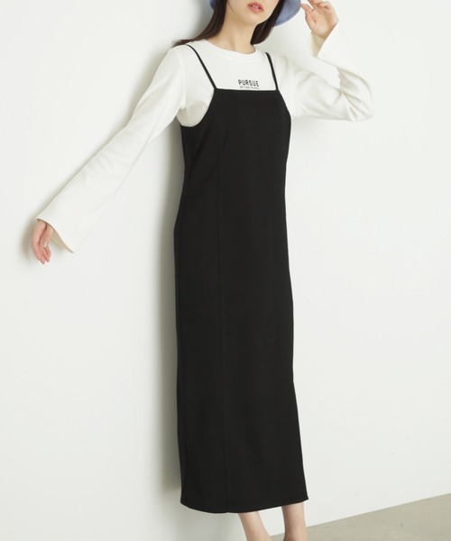 FREE'S MART（フリーズマート）の「◆フロントスリットナローキャミジャンパースカート（ジャンパースカート・レディース・ブラック/ホワイト・SMALL/MEDIUM）」の7枚目の写真