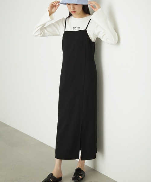 FREE'S MART（フリーズマート）の「◆フロントスリットナローキャミジャンパースカート（ジャンパースカート・レディース・ブラック/ホワイト・SMALL/MEDIUM）」の10枚目の写真