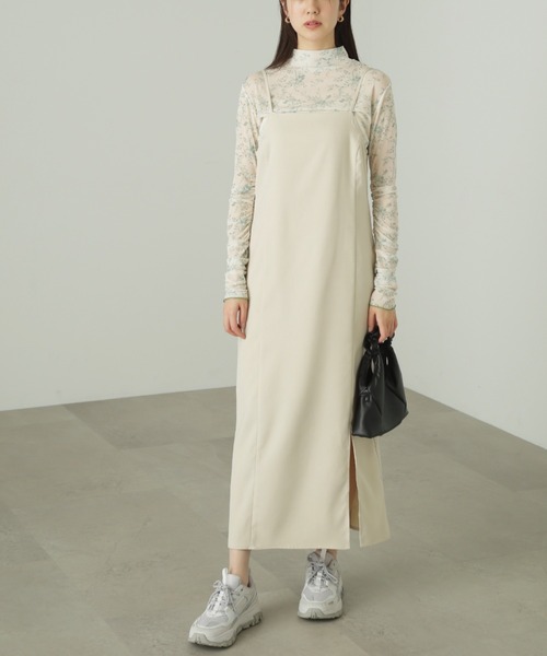 FREE'S MART（フリーズマート）の「◆フロントスリットナローキャミジャンパースカート（ジャンパースカート・レディース・ブラック/ホワイト・SMALL/MEDIUM）」の3枚目の写真