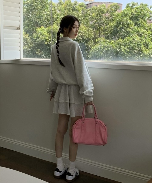 LYEON(リヨン)の「ハーフジップロゴトップス(パーカー・レディース・ネイビー/グレー・FREE)」の9枚目の写真