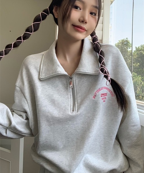 LYEON(リヨン)の「ハーフジップロゴトップス(パーカー・レディース・ネイビー/グレー・FREE)」の17枚目の写真