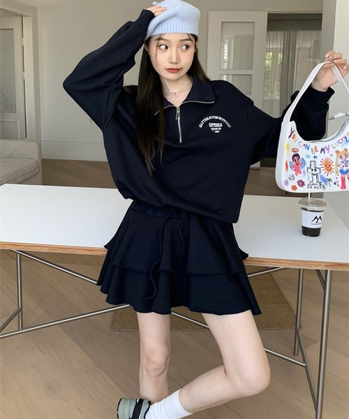 LYEON(リヨン)の「ハーフジップロゴトップス(パーカー・レディース・ネイビー/グレー・FREE)」の3枚目の写真