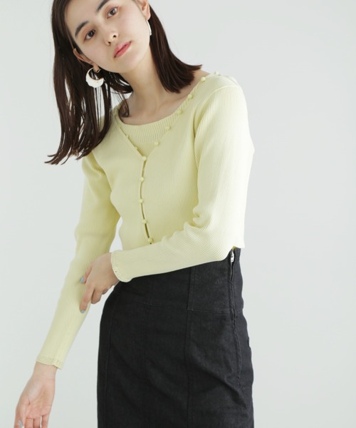 JILL STUART（ジルスチュアート）の「◆カラーベーシックリブカーディガン（カーディガン/ボレロ・レディース・ホワイト/ブラック/レッド/イエロー・FREE）」の4枚目の写真