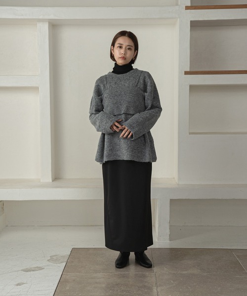 I_am（アイアム）の「design line tuck flare skirt / デザインラインタックフレアスカート（スカート・レディース・グリーン/ブラック/アイボリー・FREE）」の2枚目の写真