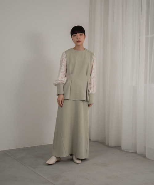 I_am（アイアム）の「design line tuck flare skirt / デザインラインタックフレアスカート（スカート・レディース・グリーン/ブラック/アイボリー・FREE）」の11枚目の写真