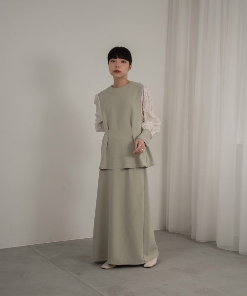 I_am（アイアム）の「design line tuck flare skirt / デザインラインタックフレアスカート（スカート・レディース・グリーン/ブラック/アイボリー・FREE）」の12枚目の写真