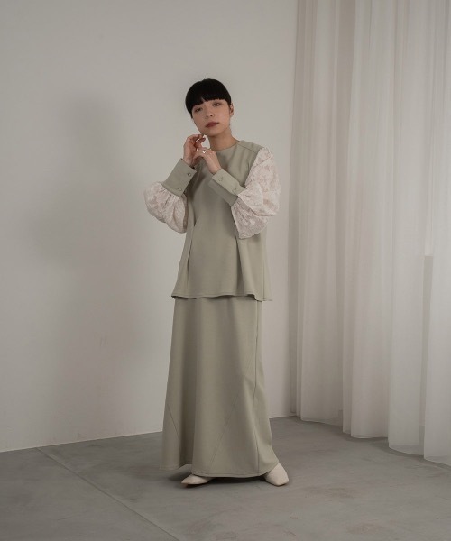 I_am（アイアム）の「design line tuck flare skirt / デザインラインタックフレアスカート（スカート・レディース・グリーン/ブラック/アイボリー・FREE）」の13枚目の写真