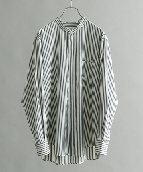 URBAN RESEARCH（アーバンリサーチ）の「『Sサイズあり』ストライプバンドカラーシャツ（シャツ/ブラウス・メンズ・グリーン系その他/ブルー系その他/ベージュ系その他・LARGE/SMALL/MEDIUM）」の3枚目の写真