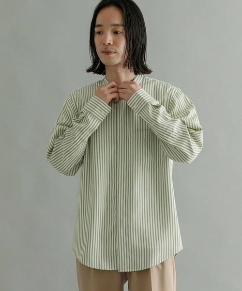 URBAN RESEARCH（アーバンリサーチ）の「『Sサイズあり』ストライプバンドカラーシャツ（シャツ/ブラウス・メンズ・グリーン系その他/ブルー系その他/ベージュ系その他・LARGE/SMALL/MEDIUM）」の10枚目の写真