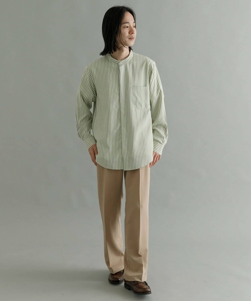 URBAN RESEARCH（アーバンリサーチ）の「『Sサイズあり』ストライプバンドカラーシャツ（シャツ/ブラウス・メンズ・グリーン系その他/ブルー系その他/ベージュ系その他・LARGE/SMALL/MEDIUM）」の12枚目の写真