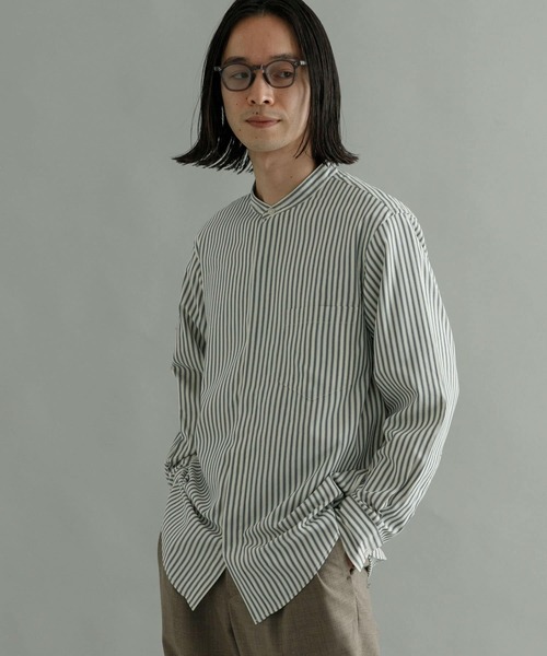 URBAN RESEARCH（アーバンリサーチ）の「『Sサイズあり』ストライプバンドカラーシャツ（シャツ/ブラウス・メンズ・グリーン系その他/ブルー系その他/ベージュ系その他・LARGE/SMALL/MEDIUM）」の15枚目の写真