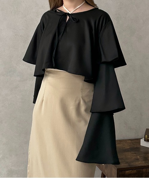 apres jour clair(アプレジュールクレア)の「【apres jour clair】2WAYティアードボレロブラウス【ZOZOTOWN限定アイテム】(シャツ/ブラウス・レディース・ベージュ/アイボリー/ブラウン系その他/ブラック・フリー/X-LARGE)」の4枚目の写真