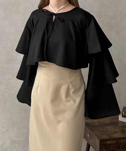 apres jour clair(アプレジュールクレア)の「【apres jour clair】2WAYティアードボレロブラウス【ZOZOTOWN限定アイテム】(シャツ/ブラウス・レディース・ベージュ/アイボリー/ブラウン系その他/ブラック・フリー/X-LARGE)」の5枚目の写真