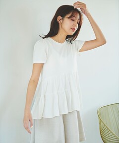 セール】【追加】コットンポンチ×タフタトップス（Tシャツ/カットソー