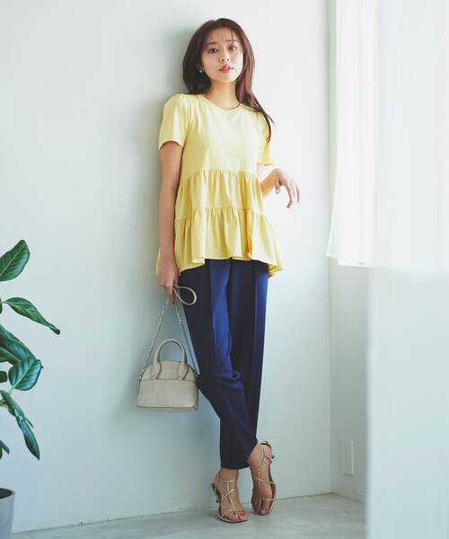 Feroux(フェルゥ)の「【UVケア】ティアードチュニック Tシャツ(Tシャツ/カットソー・レディース・ホワイト系/ブラック系/ライトイエロー系/ブルー系・F)」の10枚目の写真