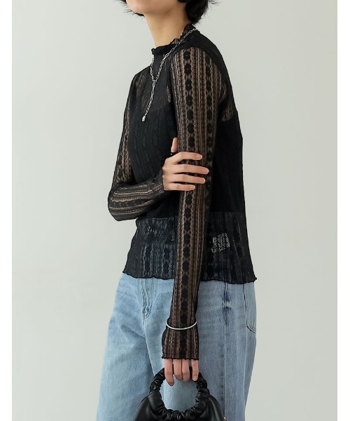 指穴ハイネックレースシアートップス