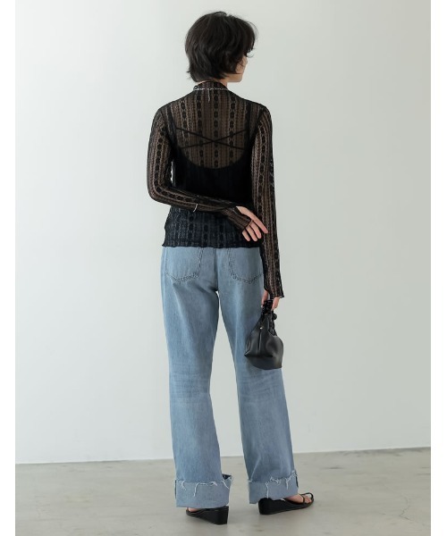 指穴ハイネックレースシアートップス