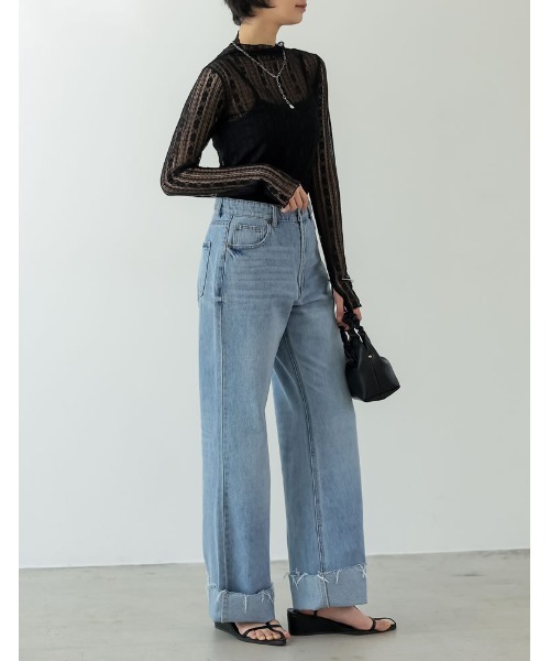 指穴ハイネックレースシアートップス