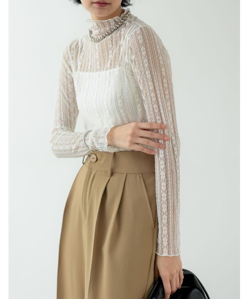 指穴ハイネックレースシアートップス