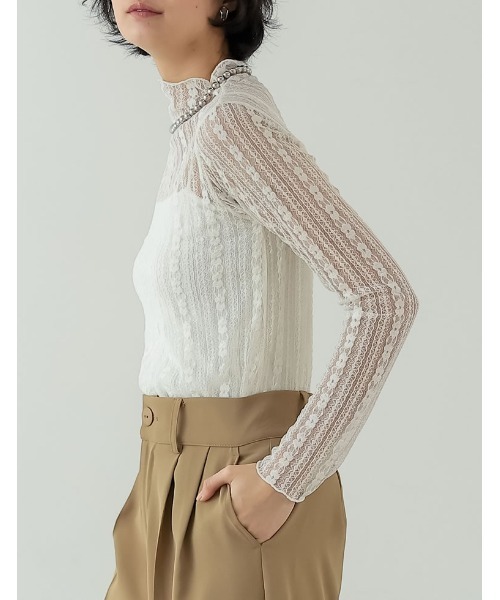 指穴ハイネックレースシアートップス