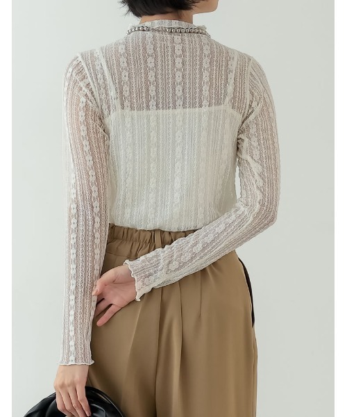 指穴ハイネックレースシアートップス