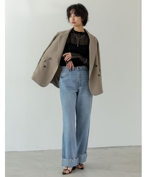 Re:EDIT（リエディ）の「指穴ハイネックレースシアートップス（Tシャツ/カットソー・レディース・オフホワイト/ブラック・MEDIUM/LARGE）」の5枚目の写真