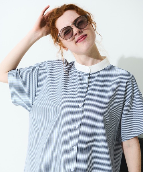 MERLOT（メルロー）の「半袖クレリックシャツワンピース（ワンピース・レディース・イエロー/ブラック/ホワイト/ネイビー・FREE）」の19枚目の写真