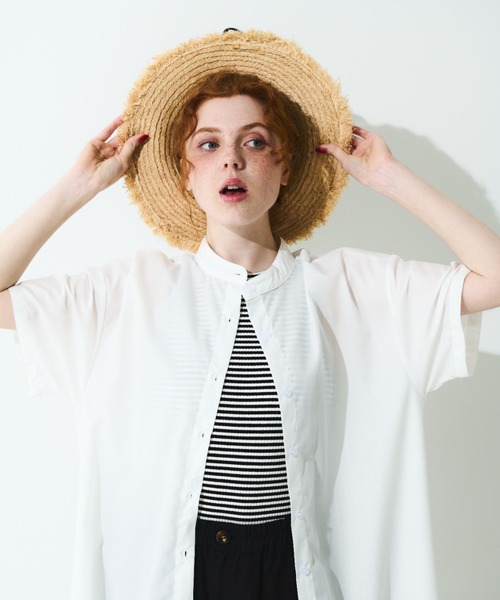 MERLOT（メルロー）の「半袖クレリックシャツワンピース（ワンピース・レディース・イエロー/ブラック/ホワイト/ネイビー・FREE）」の5枚目の写真