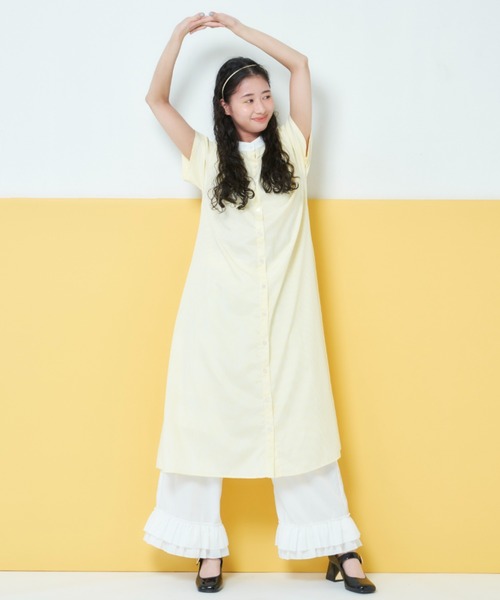 MERLOT（メルロー）の「半袖クレリックシャツワンピース（ワンピース・レディース・イエロー/ブラック/ホワイト/ネイビー・FREE）」の6枚目の写真