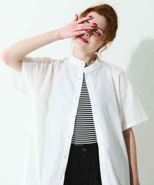 MERLOT（メルロー）の「半袖クレリックシャツワンピース（ワンピース・レディース・イエロー/ブラック/ホワイト/ネイビー・FREE）」の11枚目の写真