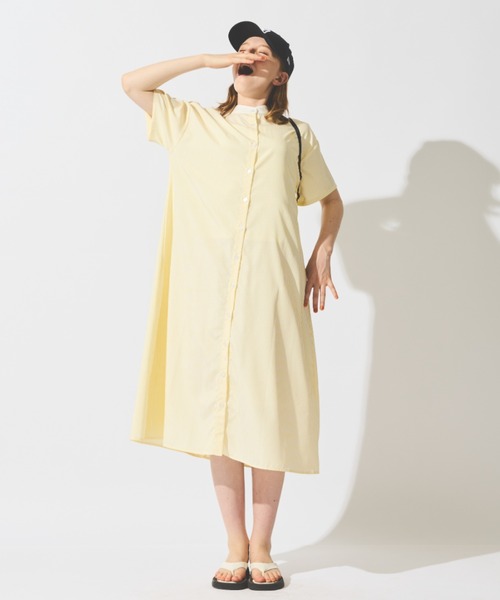 MERLOT（メルロー）の「半袖クレリックシャツワンピース（ワンピース・レディース・イエロー/ブラック/ホワイト/ネイビー・FREE）」の9枚目の写真