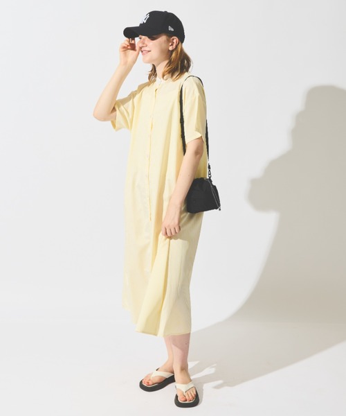 MERLOT（メルロー）の「半袖クレリックシャツワンピース（ワンピース・レディース・イエロー/ブラック/ホワイト/ネイビー・FREE）」の8枚目の写真