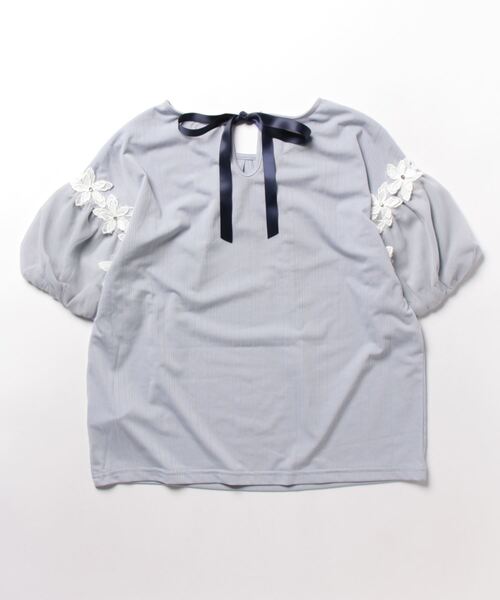 axes femme（アクシーズファム）の「フラワーレースパフ袖リブプルオーバー（Tシャツ/カットソー・レディース・ピンク/キナリ/サックスブルー・FREE）」の5枚目の写真