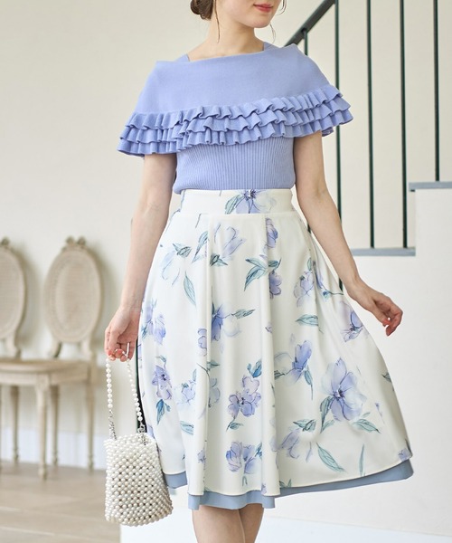 フリルオフショルケープライクシャリニットプルオーバー　オフホワイト tocco closet（トッコ クローゼット）の「フリルオフショル