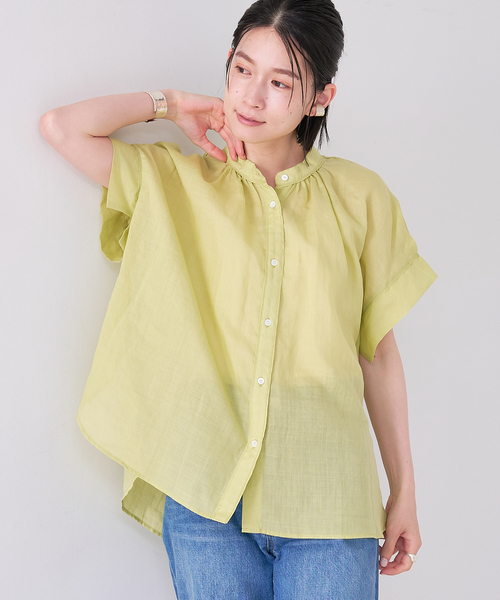 collex(コレックス)の「【WEB限定】リネンギャザーブラウス(シャツ/ブラウス・レディース・ブルー/ライム/ホワイト/ブラック・フリー)」の3枚目の写真