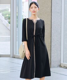 【新色追加・洗える】配色キーネックストライプワンピース