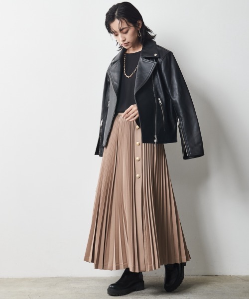 グレー プリーツロングスカート サイドボタン付き CHIC STYLE（シックスタイル）の「 サイドボタンプリーツロング