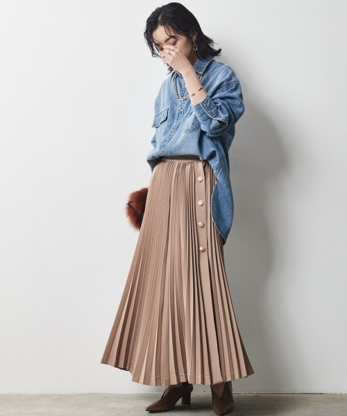 CHIC STYLE（シックスタイル）の「 サイドボタンプリーツロングスカート ＜大きいサイズ有＞シックスタイル（スカート・レディース・ブラック/ベージュ・LL/M/4L/3L/L/5L）」の8枚目の写真