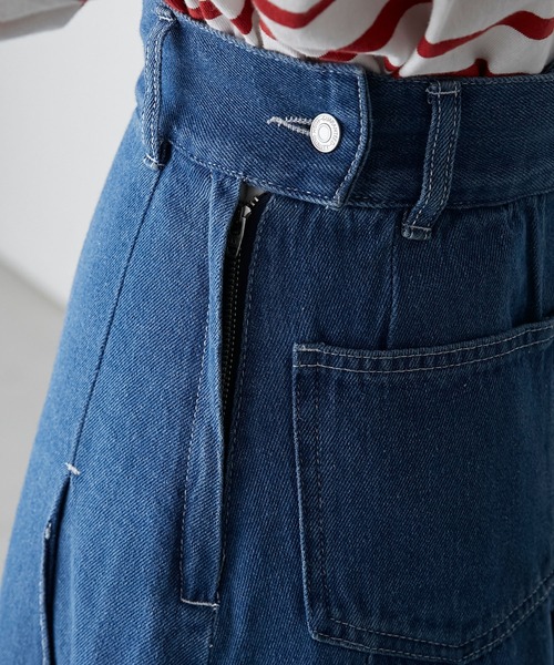 BONLECILL（ボンルシール）の「2way サスペンダー付きボックスプリーツデニムスカート（デニムスカート・レディース・ネイビー/ブルー/アイボリー/ブラック・FREE）」の16枚目の写真