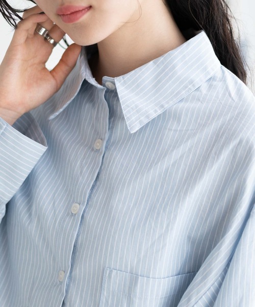 WEGO（ウィゴー）の「WEGO/アウトポケットクロップドシャツ（シャツ/ブラウス・レディース・ホワイト/ブルー系その他4・FREE）」の5枚目の写真