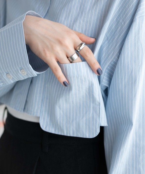 WEGO（ウィゴー）の「WEGO/アウトポケットクロップドシャツ（シャツ/ブラウス・レディース・ホワイト/ブルー系その他4・FREE）」の6枚目の写真