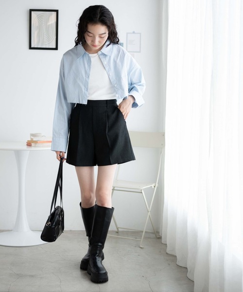 WEGO（ウィゴー）の「WEGO/アウトポケットクロップドシャツ（シャツ/ブラウス・レディース・ホワイト/ブルー系その他4・FREE）」の4枚目の写真