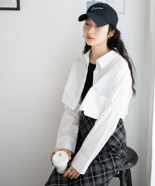 WEGO（ウィゴー）の「WEGO/アウトポケットクロップドシャツ（シャツ/ブラウス・レディース・ホワイト/ブルー系その他4・FREE）」の9枚目の写真