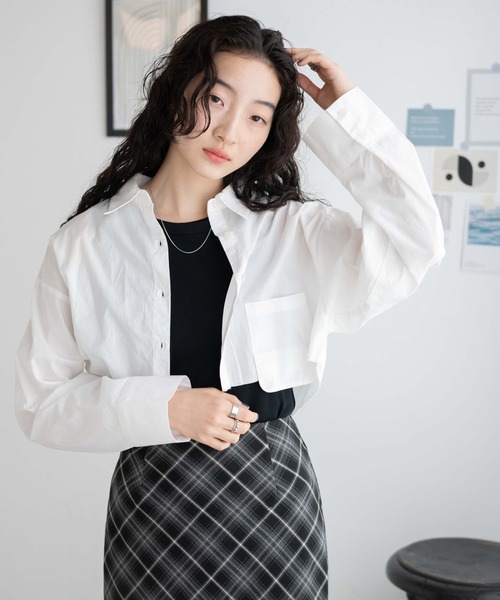 WEGO（ウィゴー）の「WEGO/アウトポケットクロップドシャツ（シャツ/ブラウス・レディース・ホワイト/ブルー系その他4・FREE）」の10枚目の写真