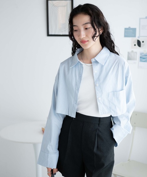 WEGO（ウィゴー）の「WEGO/アウトポケットクロップドシャツ（シャツ/ブラウス・レディース・ホワイト/ブルー系その他4・FREE）」の13枚目の写真