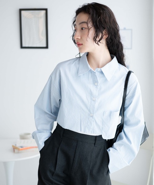 WEGO（ウィゴー）の「WEGO/アウトポケットクロップドシャツ（シャツ/ブラウス・レディース・ホワイト/ブルー系その他4・FREE）」の15枚目の写真