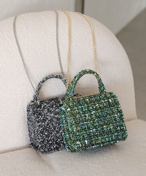 LOWRYS FARM(ローリーズファーム)の「ツイードチェーンショルダーBAG 966006(ショルダーバッグ・レディース・ブラック/グリーン・FREE)」の2枚目の写真
