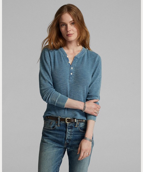 RRL ヴィンテージ風ヘンリーネック半袖Tシャツ クラシックウォッシュドワッフル RRL ヴィンテージ風ヘンリーネック半袖Tシャツ クラシックウォッシュド